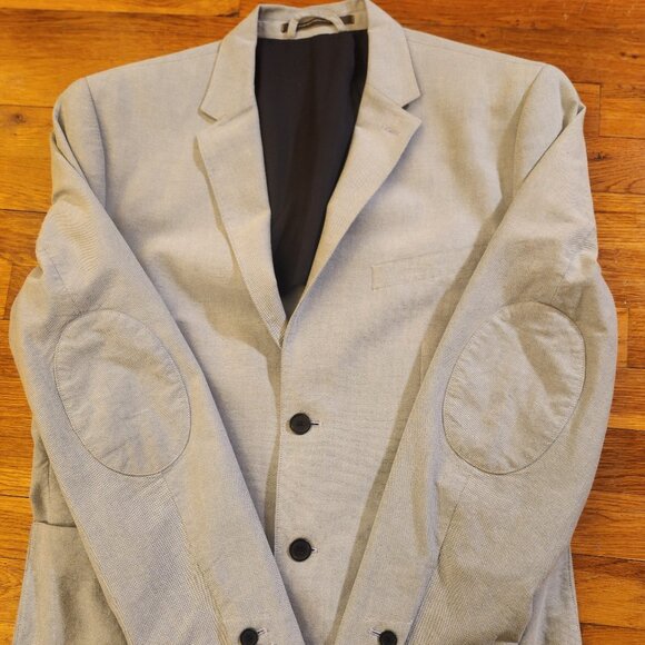 Light Blue Men's H&M 100% Cotton Blazer with Elbow Patches Size 44R Excellent - Picture 13 of 16